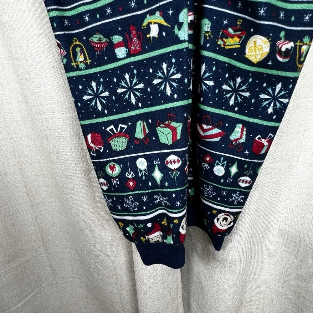 Disney Parks Mickey Mouse Christmas One Piece Zip Pajamas‎ Hood Ears Youth Large